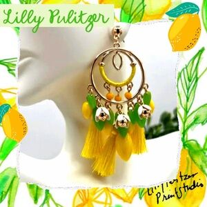 LILLY PULITZER EARRINGS 💛YELLOW LEMMON TASSEL DANGLE  ⭐️Fun WHIMSICAL PIERCED